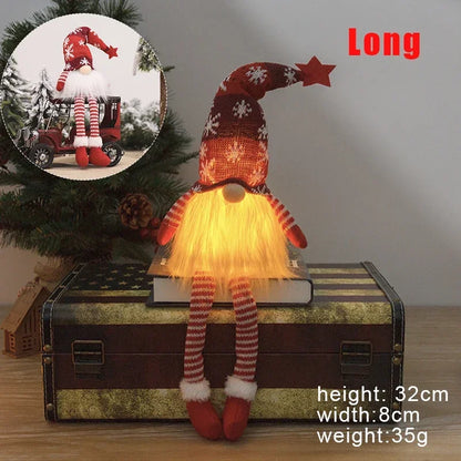 Christmas Faceless Doll Gnome Ornaments LED Light Plush Knitting Crafts Tree Pendant Christmas Decorations for Home Kids Gift