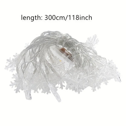 3m LED Snowflake Curtain Lights, Romantic Christmas Curtain String Lights, Fairy String Lights For Home Bedroom Indoor Decor