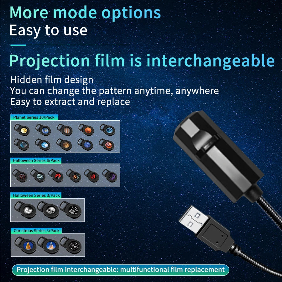 USB Projector Night Light LED Christmas Halloween Moon Lamp Holiday Ornaments For Ceiling Wall Atmosphere Mood Light Room Decor
