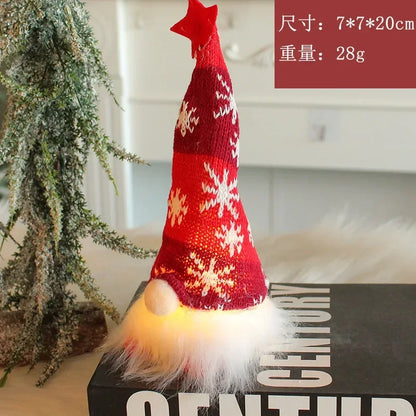 Christmas Faceless Doll Gnome Ornaments LED Light Plush Knitting Crafts Tree Pendant Christmas Decorations for Home Kids Gift
